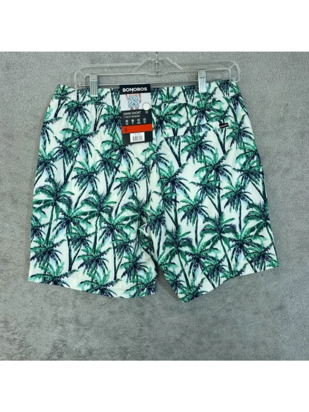 NWT Bonobos Men's M Green 7-Inch Inseam Swim Shorts Palm Tree Print Mesh Liner